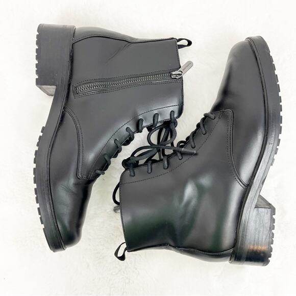 Everlane Women’s The Modern Utility Black Leather Lace Up Ankle Moto Boots 9 - Picture 5 of 15